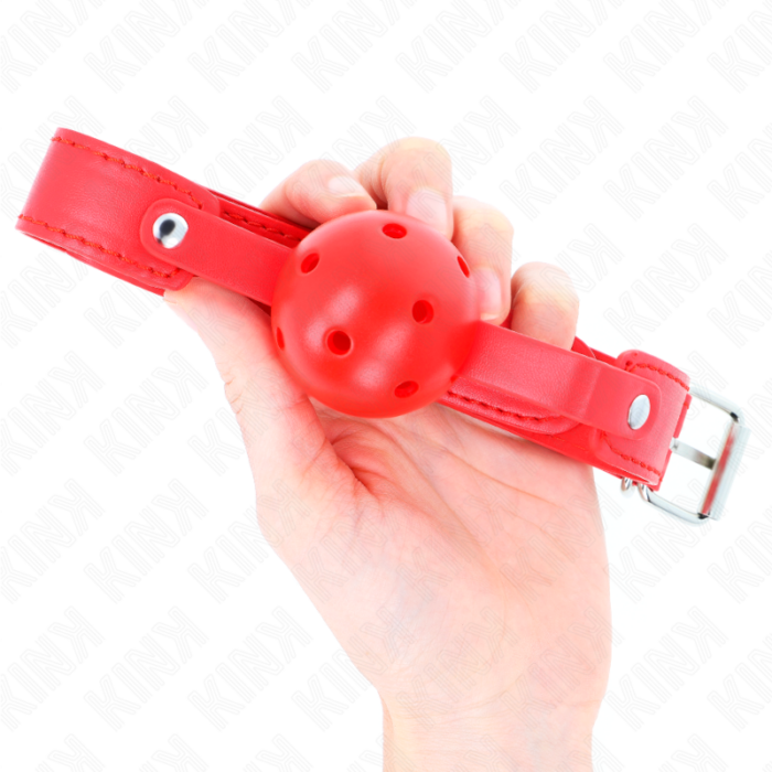 KINK - MORDAZA DE BOLA 4.5 CM TRANSPIRABLE ROJO 65 x 2.5 CM - CandyHot - Foto 3