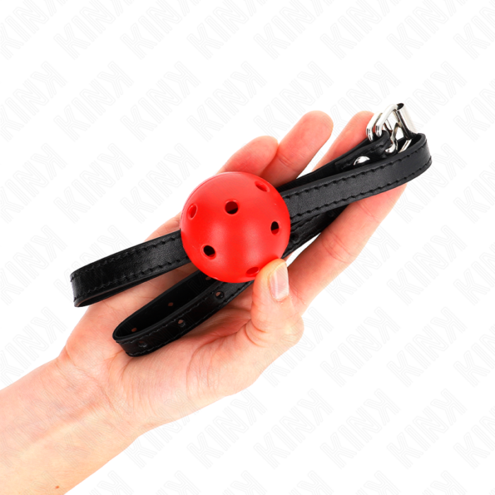 KINK - MORDAZA DE BOLA 4.5 CM TRANSPIRABLE SIMPLICITY ROJO 62 x 1.5 CM - CandyHot - Foto 3