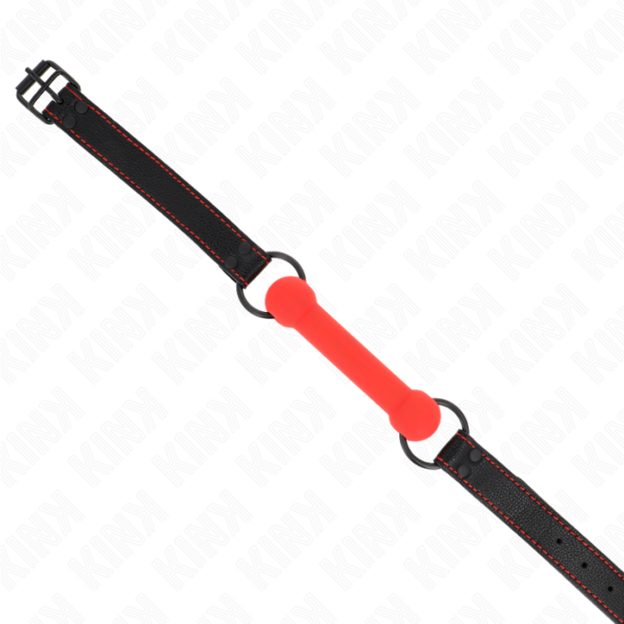 KINK - MORDAZA FORMA DE HUESO CON CORREA POLIPIEL ROJO AJUSTABLE 41-57 CM - CandyHot - Foto 3