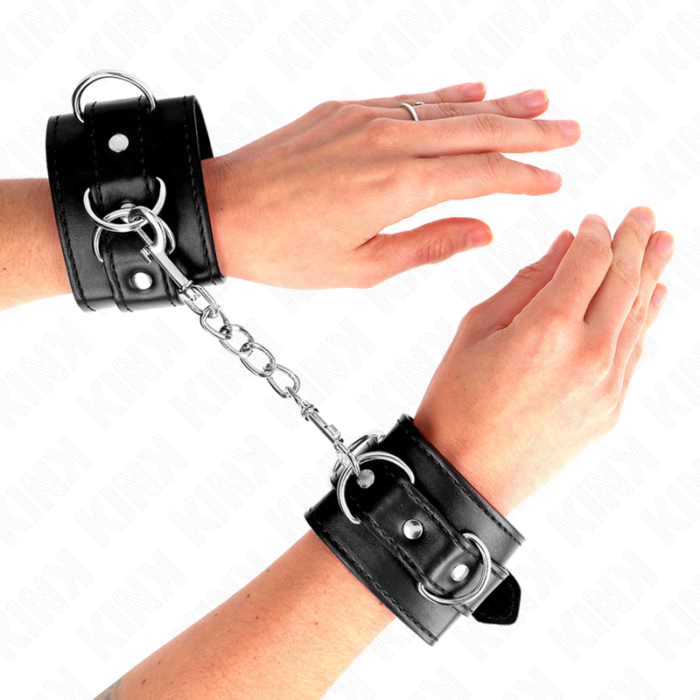 KINK - MUÑEQUERAS CON 3 ANILLAS EN D AJUSTABLE NEGRO 17.5-25 CM X 6 CM - CandyHot - Foto 4