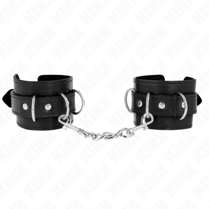 KINK - MUÑEQUERAS CON 3 ANILLAS EN D AJUSTABLE NEGRO 17.5-25 CM X 6 CM - CandyHot - Foto 1