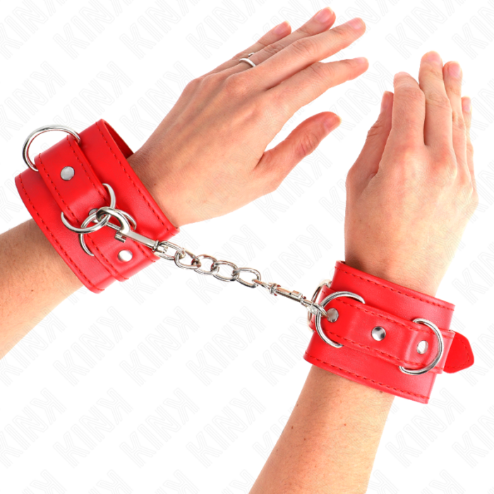 KINK - MUÑEQUERAS CON 3 ANILLAS EN D AJUSTABLE ROJO 17.5-25 CM X 6 CM - CandyHot - Foto 4