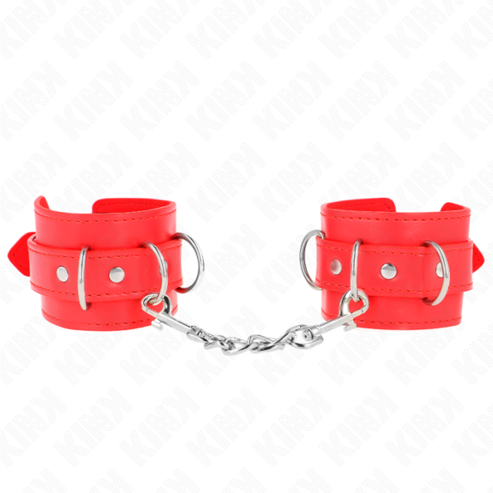 KINK - MUÑEQUERAS CON 3 ANILLAS EN D AJUSTABLE ROJO 17.5-25 CM X 6 CM - CandyHot - Foto 1