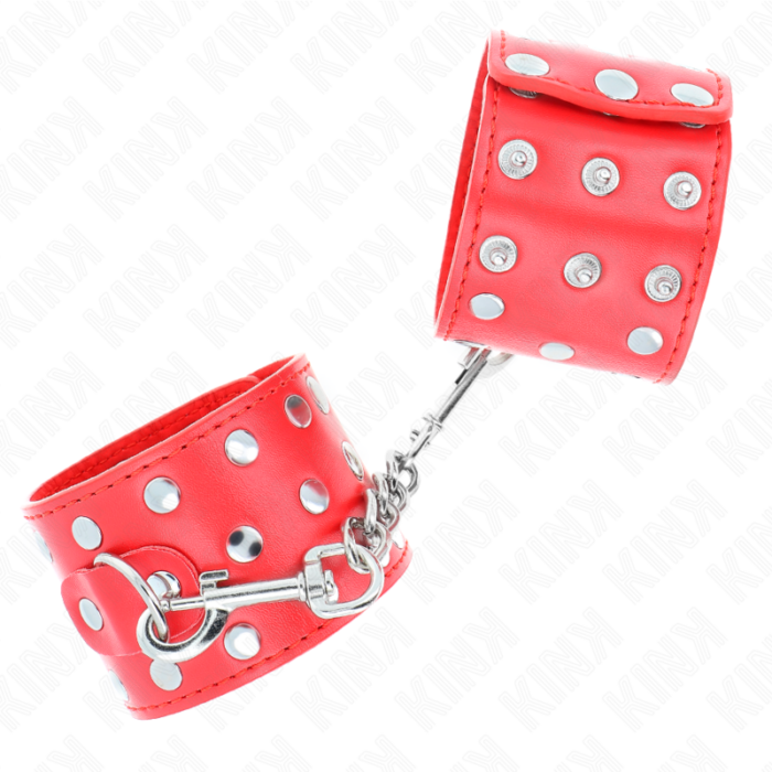 KINK - MUÑEQUERAS CON CIERRE A PRESIÓN LLENO DE TACHUELAS AJUSTABLE ROJO 19-24 CM X 5.5 CM - CandyHot - Foto 2