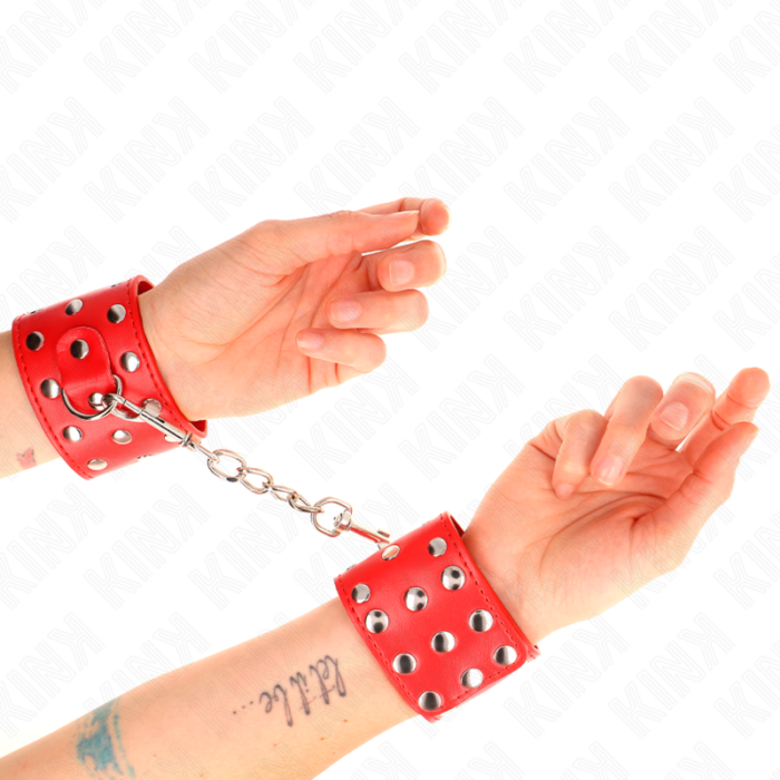 KINK - MUÑEQUERAS CON CIERRE A PRESIÓN LLENO DE TACHUELAS AJUSTABLE ROJO 19-24 CM X 5.5 CM - CandyHot - Foto 4