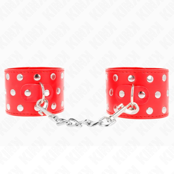 KINK - MUÑEQUERAS CON CIERRE A PRESIÓN LLENO DE TACHUELAS AJUSTABLE ROJO 19-24 CM X 5.5 CM - CandyHot - Foto 1