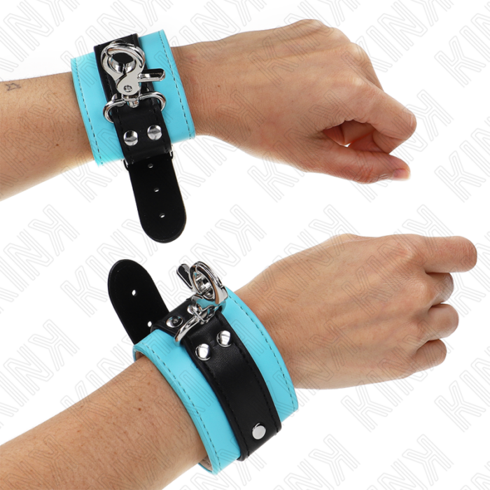 KINK - MUÑEQUERAS CON CIERRE PREMIUM NEGRO / AZUL AJUSTABLE 21-28 CM X 5.5 CM - CandyHot - Foto 1