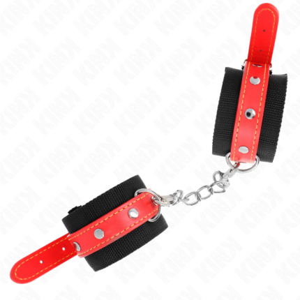 KINK - MUÑEQUERAS DE NYLON NEGRO CON CORREA POLIPIEL ROJO AJUSTABLE 19-24 CM X 5.5 CM - CandyHot - Foto 2