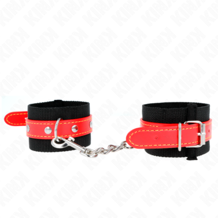 KINK - MUÑEQUERAS DE NYLON NEGRO CON CORREA POLIPIEL ROJO AJUSTABLE 19-24 CM X 5.5 CM - CandyHot - Foto 1