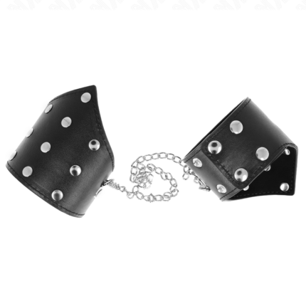 KINK - MUÑEQUERAS ESTILO PUNTIAGUDO NEGRO CON CADENA AJUSTABLE 17-23 CM X 8.5 CM - CandyHot - Foto 2