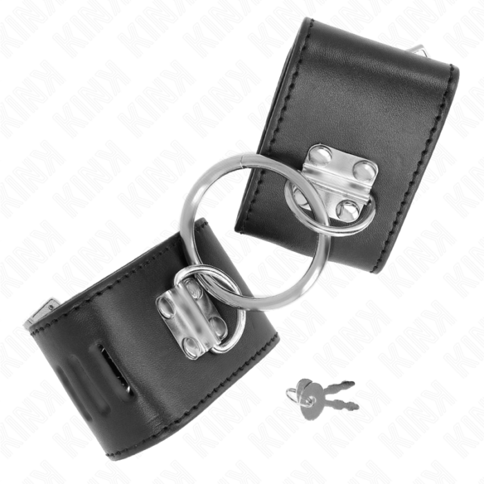 KINK - MUÑEQUERAS FIJAS CON ANILLA Y CIERRE CANDADO NEGRO AJUSTABLE 16-23 CM X 5.5 CM - CandyHot - Foto 2
