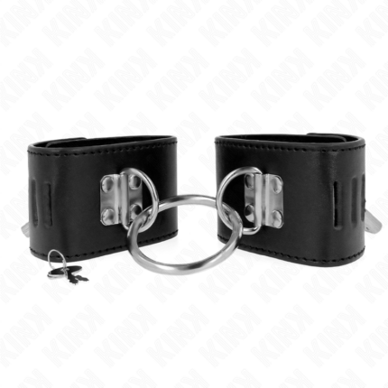 KINK - MUÑEQUERAS FIJAS CON ANILLA Y CIERRE CANDADO NEGRO AJUSTABLE 16-23 CM X 5.5 CM - CandyHot - Foto 1