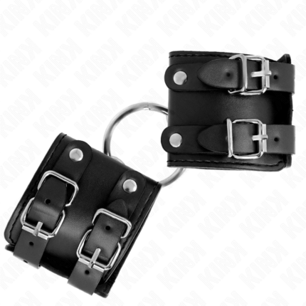 KINK - MUÑEQUERAS FIJAS CON ANILLA Y TACHUELAS NEGRO AJUSTABLE 17-22 CM X 6.5 CM - CandyHot - Foto 2