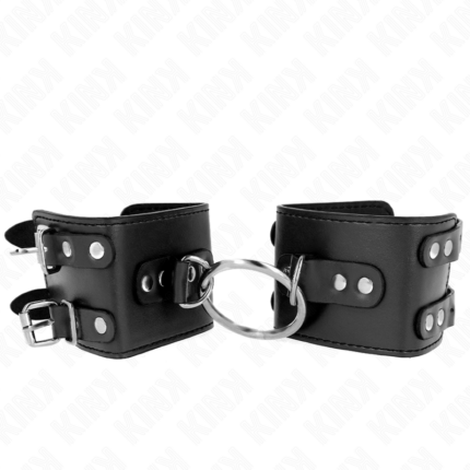 KINK - MUÑEQUERAS FIJAS CON ANILLA Y TACHUELAS NEGRO AJUSTABLE 17-22 CM X 6.5 CM - CandyHot - Foto 1