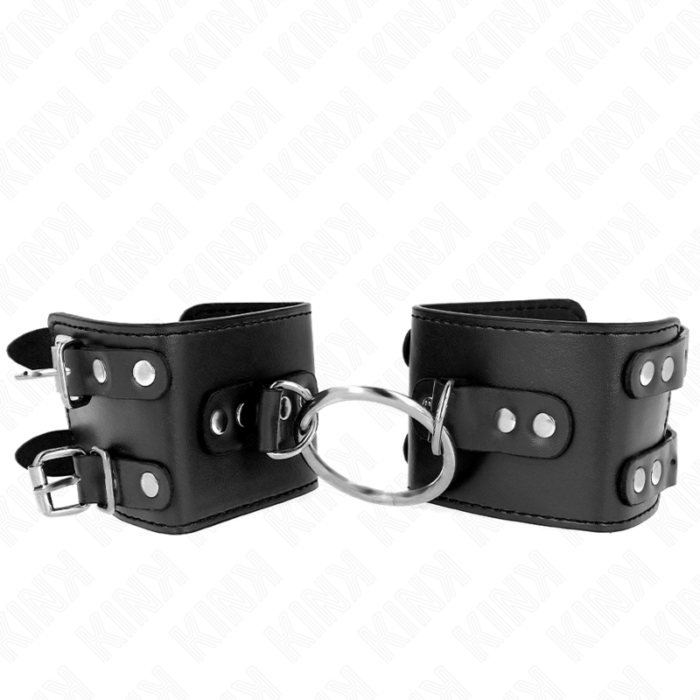 KINK - MUÑEQUERAS FIJAS CON ANILLA Y TACHUELAS NEGRO AJUSTABLE 17-22 CM X 6.5 CM - CandyHot - Foto 1
