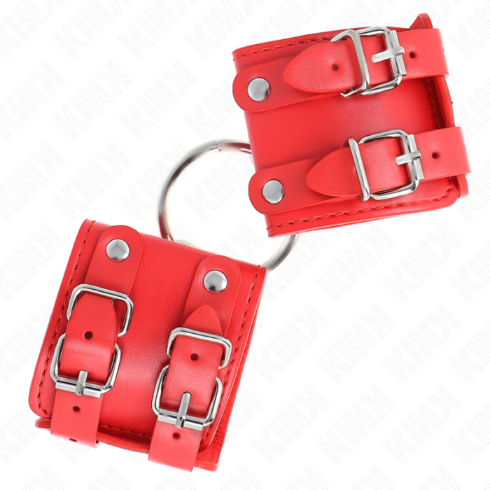 KINK - MUÑEQUERAS FIJAS CON ANILLA Y TACHUELAS ROJO AJUSTABLE 17-22 CM X 6.5 CM - CandyHot - Foto 2