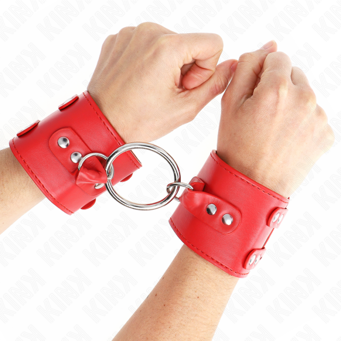 KINK - MUÑEQUERAS FIJAS CON ANILLA Y TACHUELAS ROJO AJUSTABLE 17-22 CM X 6.5 CM - CandyHot - Foto 4