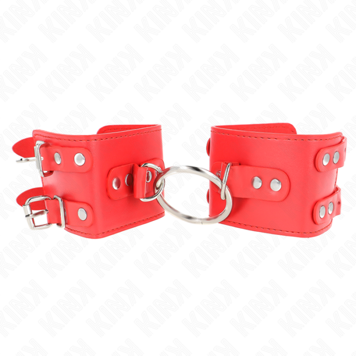 KINK - MUÑEQUERAS FIJAS CON ANILLA Y TACHUELAS ROJO AJUSTABLE 17-22 CM X 6.5 CM - CandyHot - Foto 1