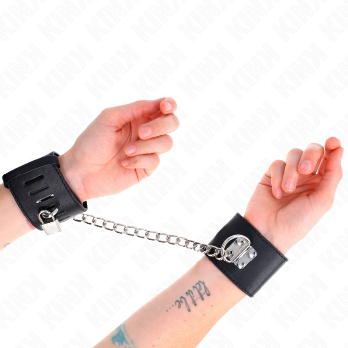 KINK - MUÑEQUERAS FIJAS CON CADENA 30 CM Y CIERRE CANDADO NEGRO AJUSTABLE 16-23 CM X 5.5 CM - CandyHot - Foto 4