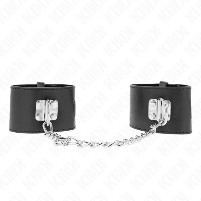 KINK - MUÑEQUERAS FIJAS CON CADENA 30 CM Y CIERRE CANDADO NEGRO AJUSTABLE 16-23 CM X 5.5 CM - CandyHot - Foto 1
