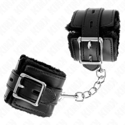 KINK - MUÑEQUERAS FORRADAS CON AGUJEROS CUADRADOS NEGRO Y CORREA NEGRO AJUSTABLE 17-29 CM X 6 CM - CandyHot - Foto 2