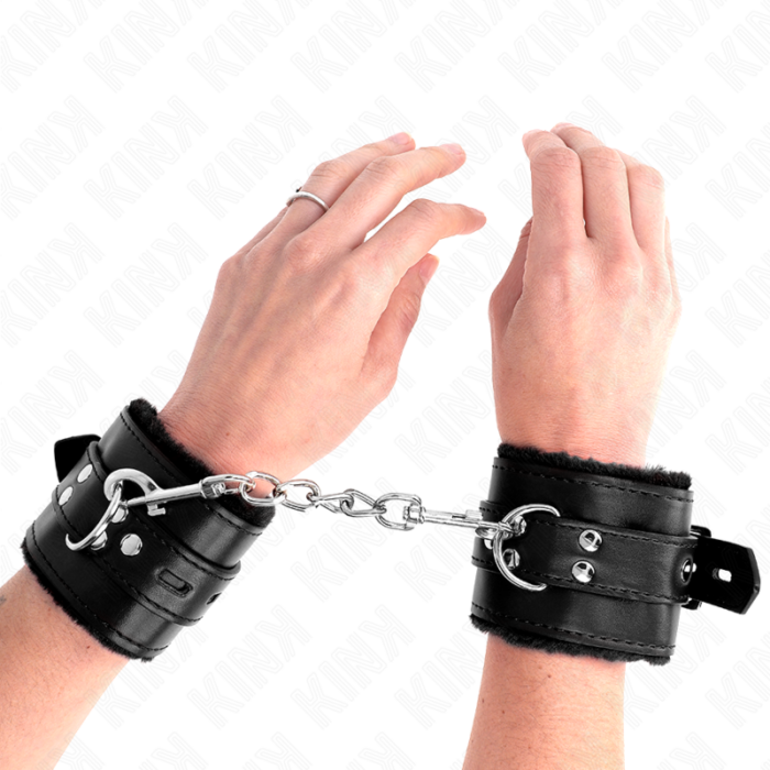 KINK - MUÑEQUERAS FORRADAS CON AGUJEROS CUADRADOS NEGRO Y CORREA NEGRO AJUSTABLE 17-29 CM X 6 CM - CandyHot - Foto 4