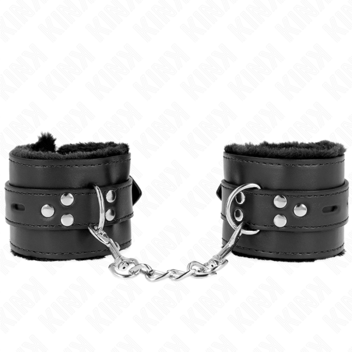 KINK - MUÑEQUERAS FORRADAS CON AGUJEROS CUADRADOS NEGRO Y CORREA NEGRO AJUSTABLE 17-29 CM X 6 CM - CandyHot - Foto 1