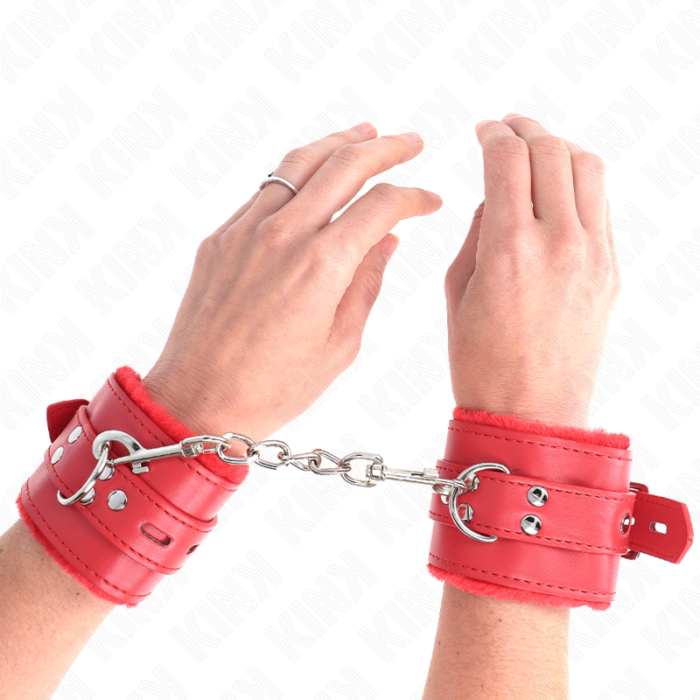 KINK - MUÑEQUERAS FORRADAS CON AGUJEROS CUADRADOS ROJO Y CORREA ROJO AJUSTABLE 17-29 CM X 6 CM - CandyHot - Foto 4