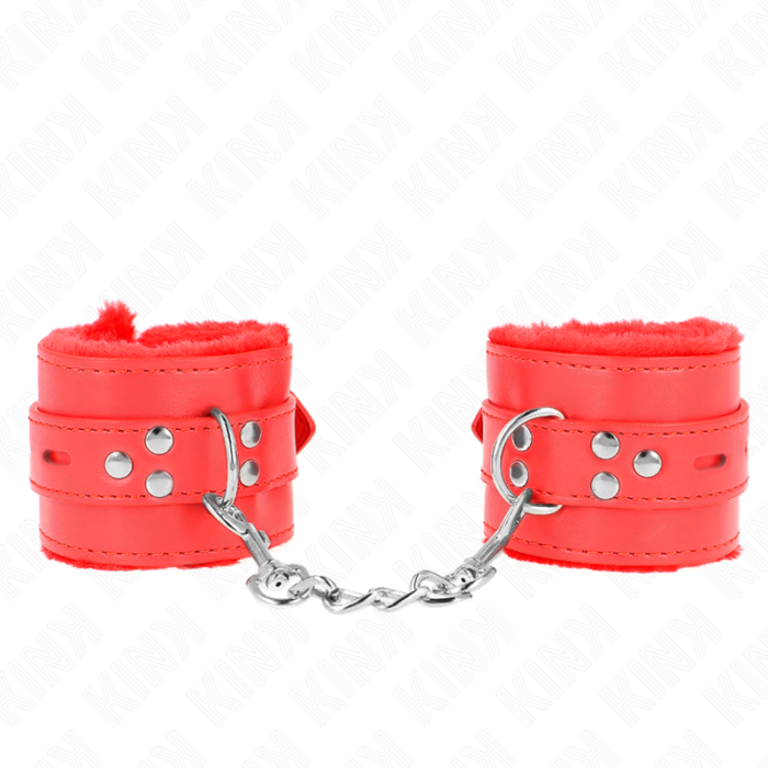 KINK - MUÑEQUERAS FORRADAS CON AGUJEROS CUADRADOS ROJO Y CORREA ROJO AJUSTABLE 17-29 CM X 6 CM - CandyHot - Foto 1