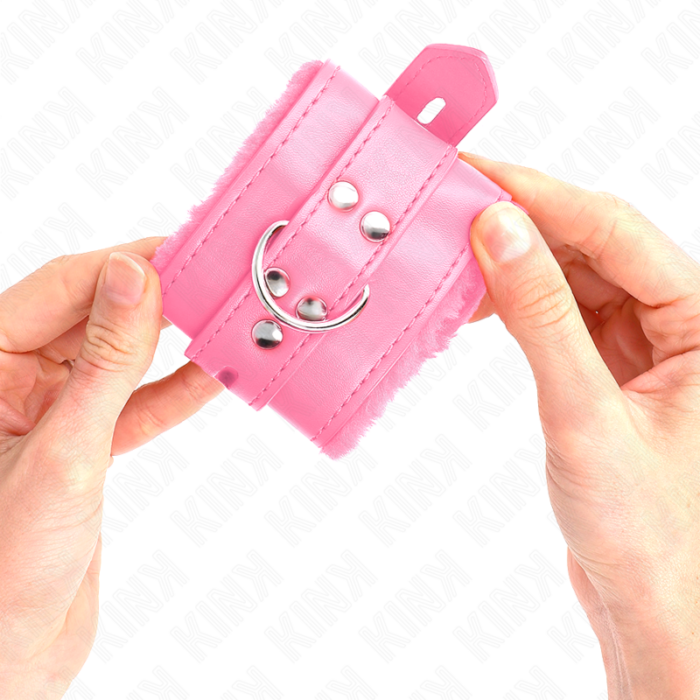 KINK - MUÑEQUERAS FORRADAS CON AGUJEROS CUADRADOS ROSA Y CORREA ROSA AJUSTABLE 17-29 CM X 6 CM - CandyHot - Foto 4