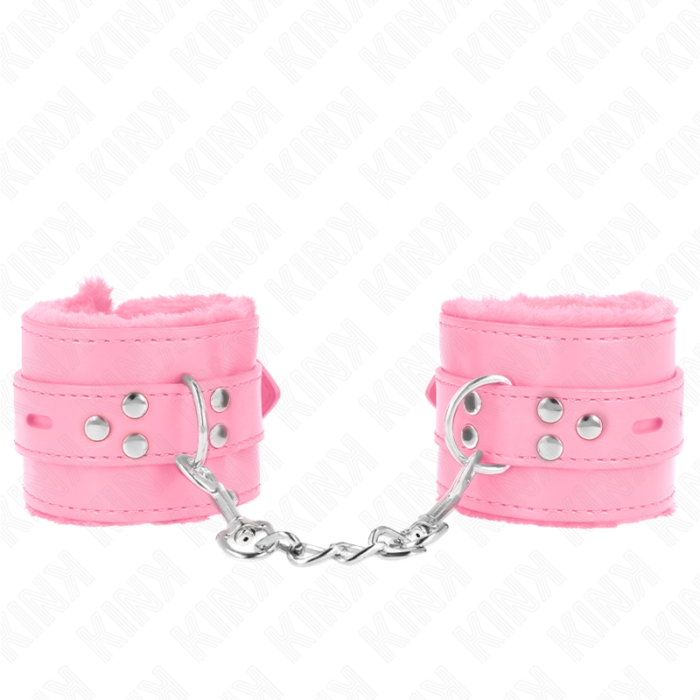 KINK - MUÑEQUERAS FORRADAS CON AGUJEROS CUADRADOS ROSA Y CORREA ROSA AJUSTABLE 17-29 CM X 6 CM - CandyHot - Foto 1