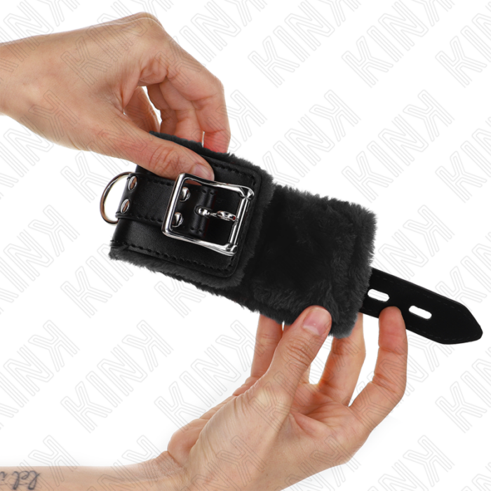 KINK - MUÑEQUERAS FORRADAS NEGRO CON CORREA NEGRO AJUSTABLE 20-29 CM X 5.5 CM - CandyHot - Foto 2