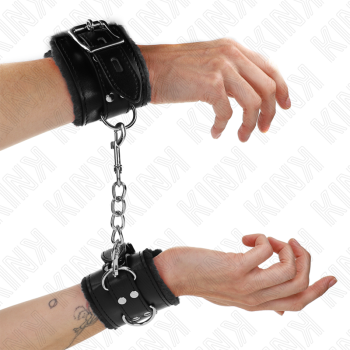 KINK - MUÑEQUERAS FORRADAS NEGRO CON CORREA NEGRO AJUSTABLE 20-29 CM X 5.5 CM - CandyHot - Foto 1