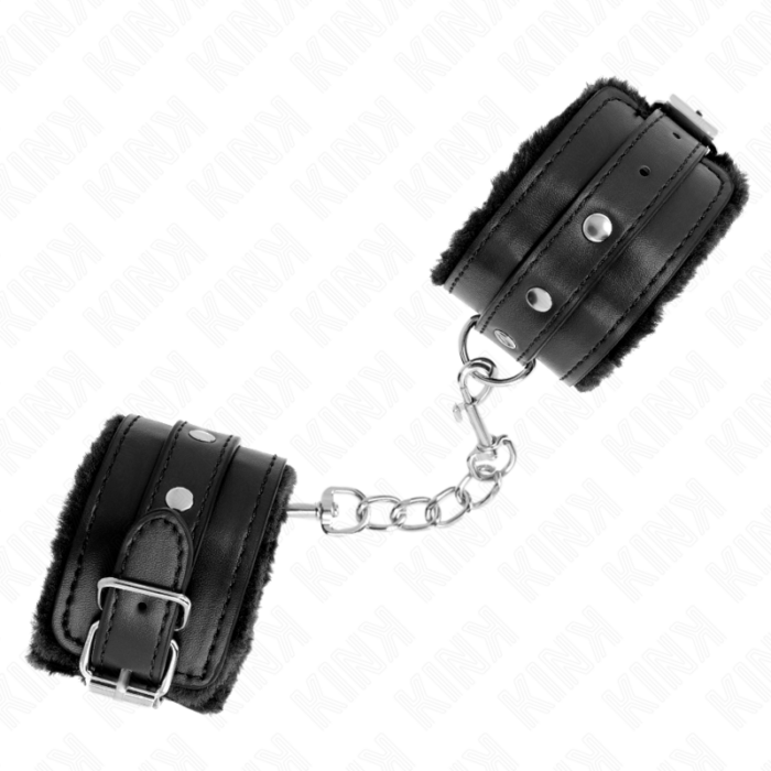 KINK - MUÑEQUERAS FORRADAS PREMIUM NEGRO CON CORREA NEGRO AJUSTABLE 17-29 CM X 6 CM - CandyHot - Foto 2