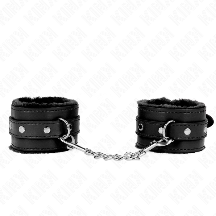 KINK - MUÑEQUERAS FORRADAS PREMIUM NEGRO CON CORREA NEGRO AJUSTABLE 17-29 CM X 6 CM - CandyHot - Foto 1