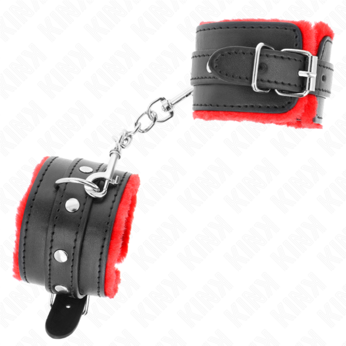 KINK - MUÑEQUERAS FORRADAS PREMIUM ROJO CON CORREA NEGRO AJUSTABLE 17-29 CM X 6 CM - CandyHot - Foto 2