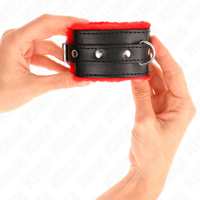 KINK - MUÑEQUERAS FORRADAS PREMIUM ROJO CON CORREA NEGRO AJUSTABLE 17-29 CM X 6 CM - CandyHot - Foto 4