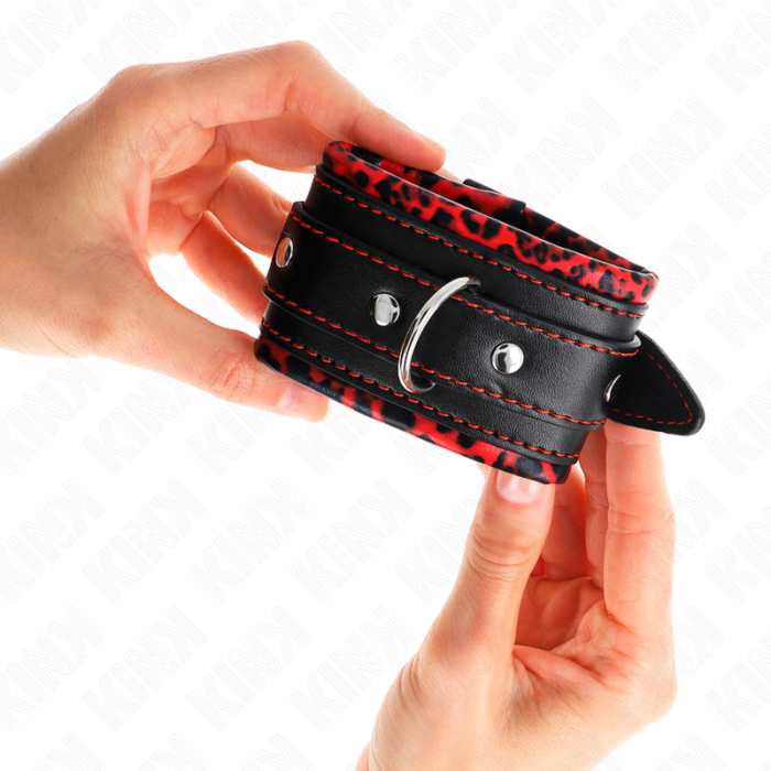 KINK - MUÑEQUERAS FORRADAS ROJO / NEGRO AJUSTABLE 17-29 CM X 6 CM - CandyHot - Foto 3