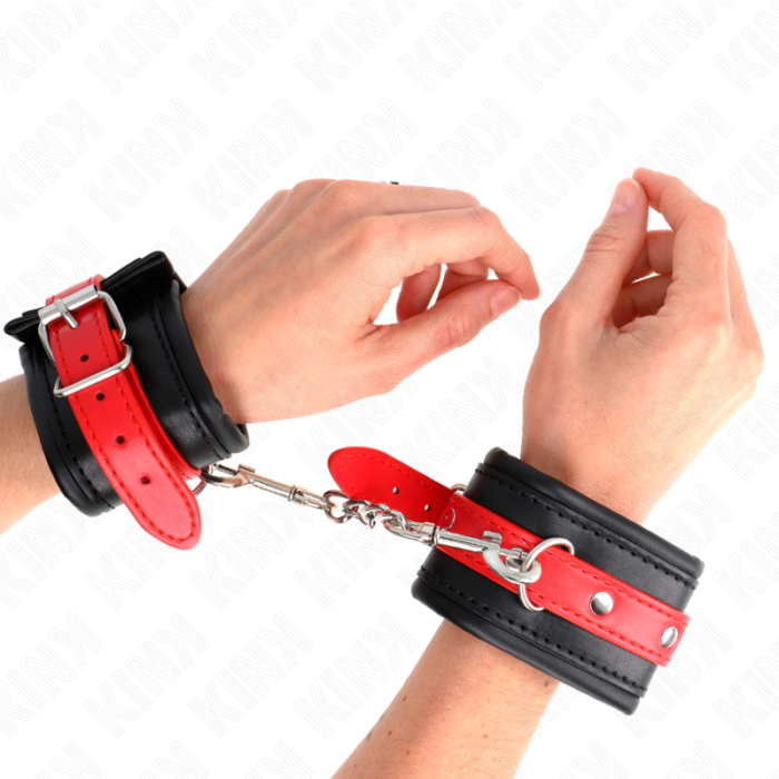 KINK - MUÑEQUERAS NEGRO CON CORREA ROJO AJUSTABLE 17-28 CM X 6 CM - CandyHot - Foto 4