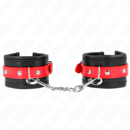 KINK - MUÑEQUERAS NEGRO CON CORREA ROJO AJUSTABLE 17-28 CM X 6 CM - CandyHot - Foto 1