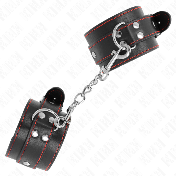 KINK - MUÑEQUERAS NEGRO CON DETALLES EN ROJO AJUSTABLE 20-28 CM X 5.5 CM - CandyHot - Foto 2