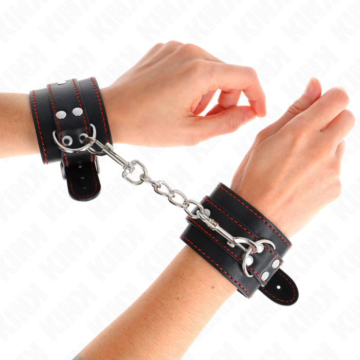 KINK - MUÑEQUERAS NEGRO CON DETALLES EN ROJO AJUSTABLE 20-28 CM X 5.5 CM - CandyHot - Foto 3