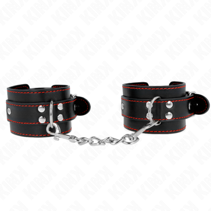 KINK - MUÑEQUERAS NEGRO CON DETALLES EN ROJO AJUSTABLE 20-28 CM X 5.5 CM - CandyHot - Foto 1