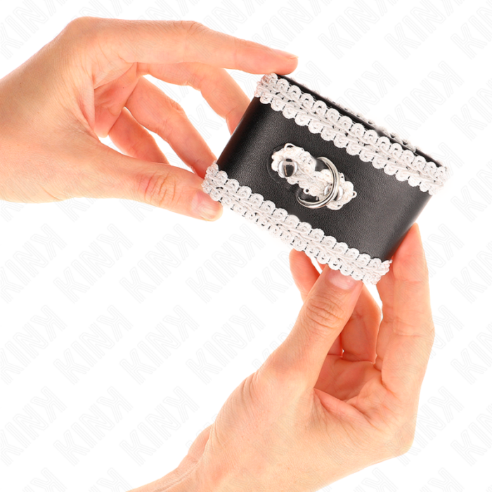 KINK - MUÑEQUERAS NEGRO CON ENCAJE DECORATIVO BLANCO AJUSTABLE 20-23 CM X 5.5 CM - CandyHot - Foto 3