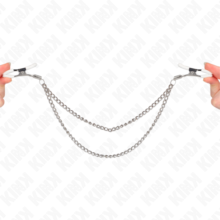 KINK - PINZAS PARA PEZONES CON DOBLE CADENA FINA PLATEADO 20/23 CM - CandyHot - Foto 1