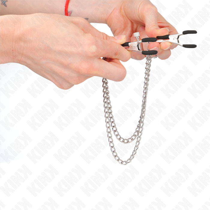 KINK - PINZAS PARA PEZONES CON DOBLE CADENA GRUESA PLATEADO 20/23 CM - CandyHot - Foto 4