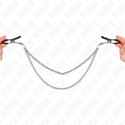 KINK - PINZAS PARA PEZONES CON DOBLE CADENA GRUESA PLATEADO 20/23 CM - CandyHot - Foto 1