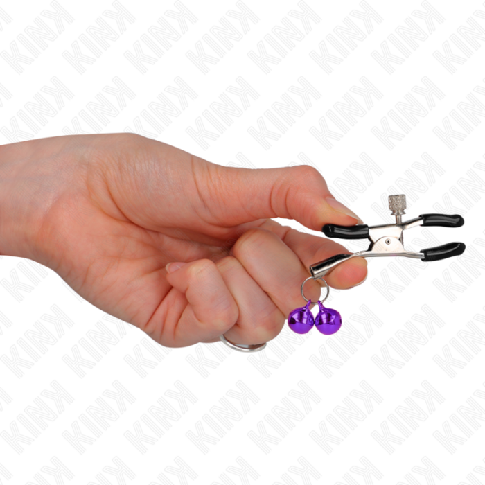 KINK - PINZAS PARA PEZONES CON DOBLE CAMPANILLA VIOLETA 6 CM - CandyHot - Foto 4
