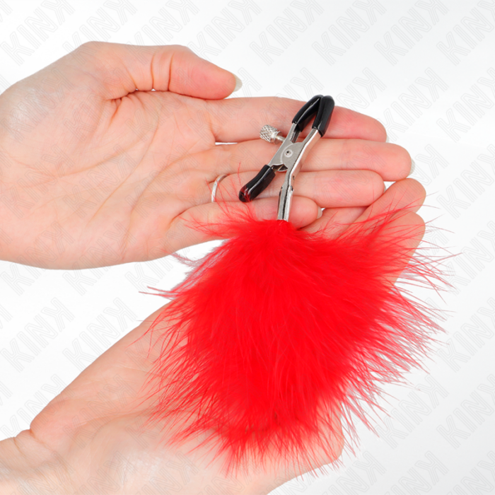 KINK - PINZAS PARA PEZONES CON PLUMA ROJO 7 CM - CandyHot - Foto 3