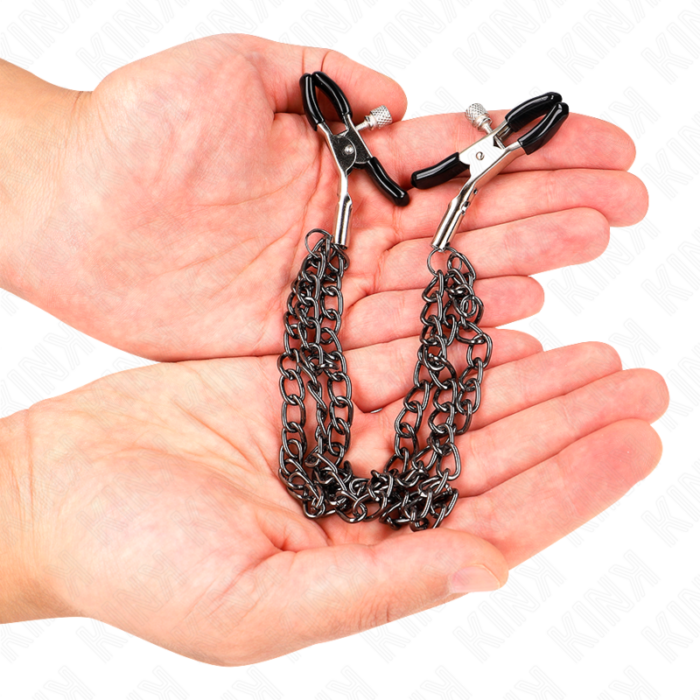 KINK - PINZAS PARA PEZONES CON TRIPLE CADENA NEGRO 20/23/28 CM - CandyHot - Foto 3